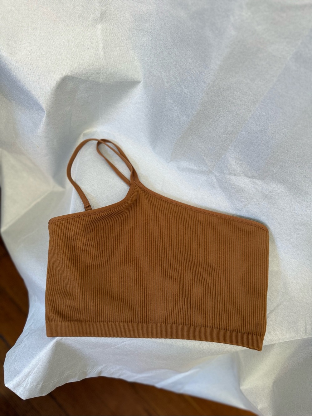 aerie One-Shoulder Ribbed Sports Bra in Brown